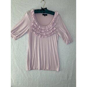 Karen Kane Pink Ruffle Top Large Scoop Neck Soft Knit 3/4 Sleeve Blouse